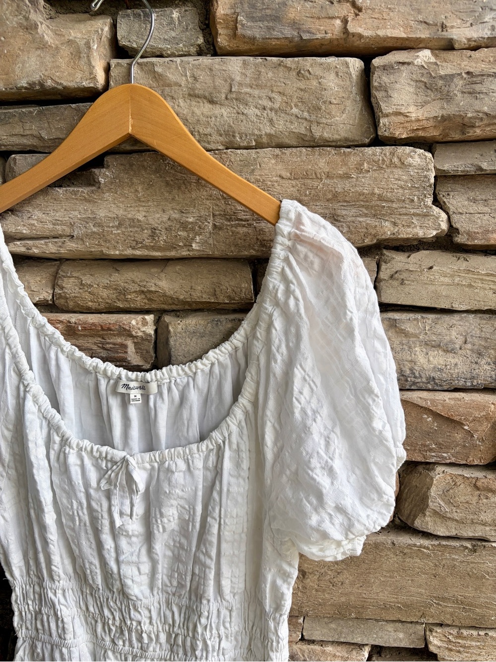 Madewell White Puff-Sleeve Smocked Peasant Maxi Dress Short Sleeve Smocked waist - Picture 3 of 7